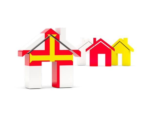 Three houses with flag. Download flag icon of Guernsey at PNG format