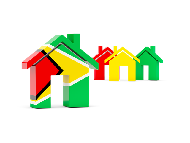 Three houses with flag. Download flag icon of Guyana at PNG format