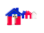 Haiti. Three houses with flag. Download icon.