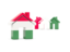 Hungary. Three houses with flag. Download icon.