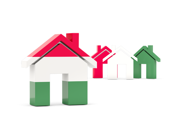 Three houses with flag. Download flag icon of Hungary at PNG format