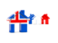 Iceland. Three houses with flag. Download icon.