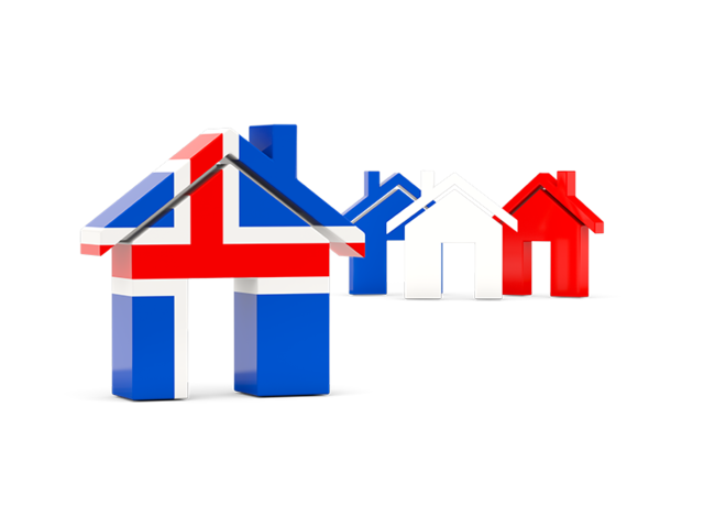 Three houses with flag. Download flag icon of Iceland at PNG format