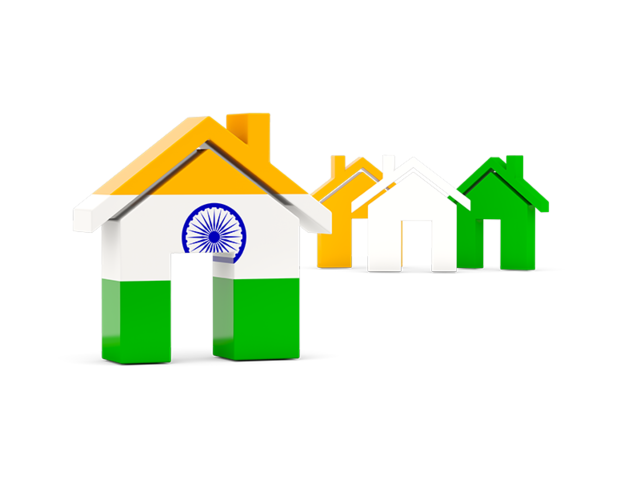 Three houses with flag. Download flag icon of India at PNG format