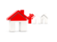 Indonesia. Three houses with flag. Download icon.