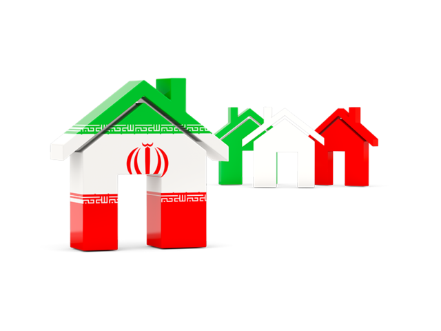 Three houses with flag. Download flag icon of Iran at PNG format