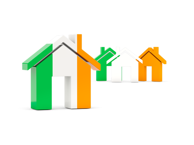 Three houses with flag. Download flag icon of Ireland at PNG format