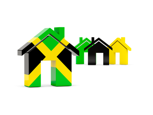 Three houses with flag. Download flag icon of Jamaica at PNG format