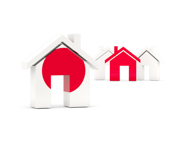 Three houses with flag. Download flag icon of Japan at PNG format