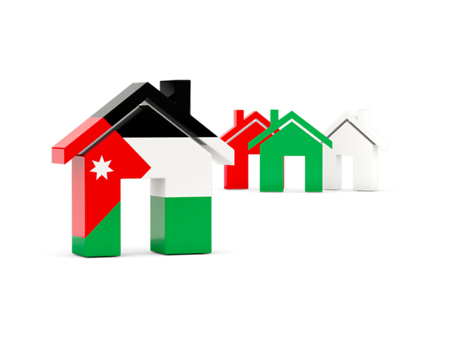 Three houses with flag. Download flag icon of Jordan at PNG format