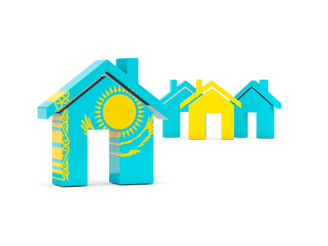 Three houses with flag. Download flag icon of Kazakhstan at PNG format