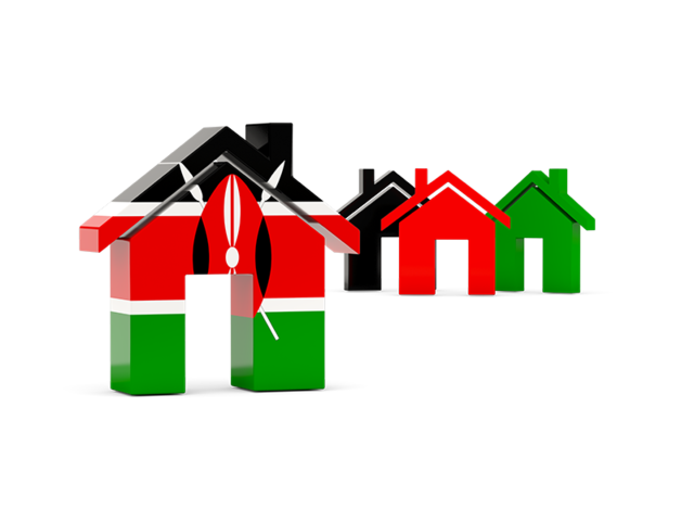 Three houses with flag. Download flag icon of Kenya at PNG format