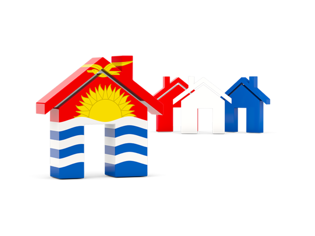 Three houses with flag. Download flag icon of Kiribati at PNG format