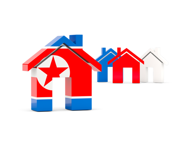 Three houses with flag. Download flag icon of North Korea at PNG format