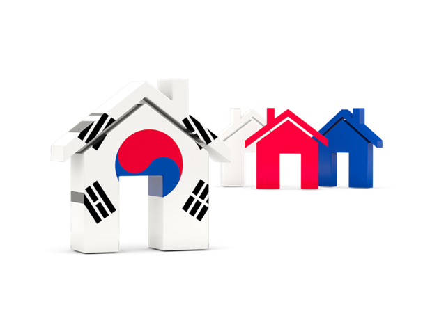 Три домика с флагом. Скачать флаг. Южная Корея