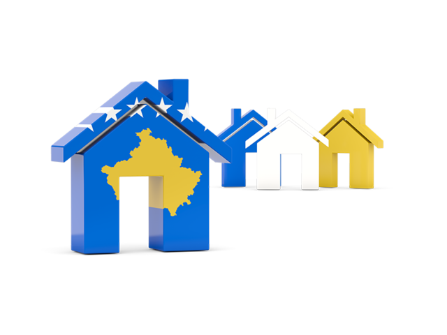 Three houses with flag. Download flag icon of Kosovo at PNG format