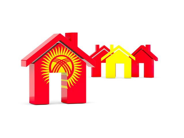 Three houses with flag. Download flag icon of Kyrgyzstan at PNG format