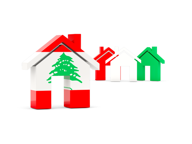 Three houses with flag. Download flag icon of Lebanon at PNG format