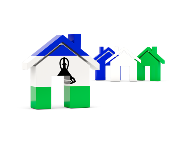 Three houses with flag. Download flag icon of Lesotho at PNG format