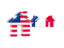 Liberia. Three houses with flag. Download icon.