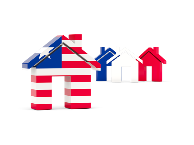 Three houses with flag. Download flag icon of Liberia at PNG format