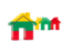 Lithuania. Three houses with flag. Download icon.