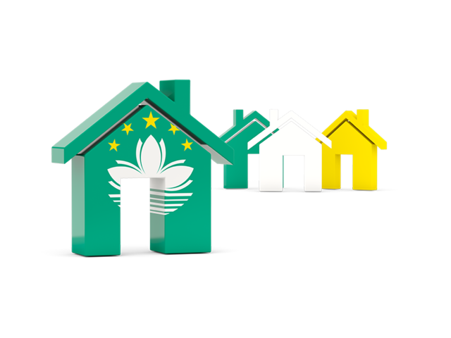 Three houses with flag. Download flag icon of Macao at PNG format