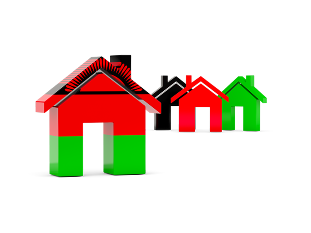 Three houses with flag. Download flag icon of Malawi at PNG format