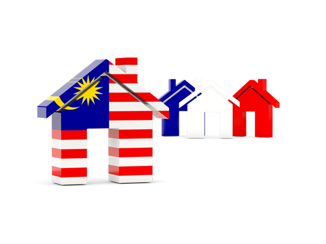 Three houses with flag. Download flag icon of Malaysia at PNG format