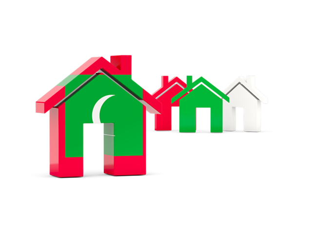 Three houses with flag. Download flag icon of Maldives at PNG format