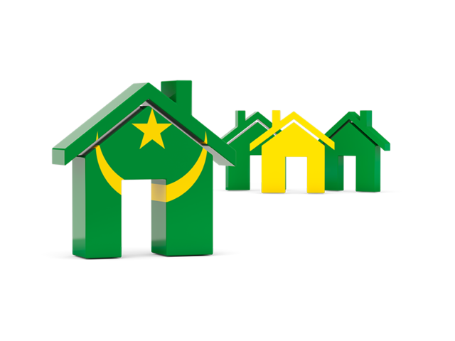 Three houses with flag. Download flag icon of Mauritania at PNG format