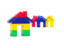 Mauritius. Three houses with flag. Download icon.