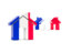 Mayotte. Three houses with flag. Download icon.