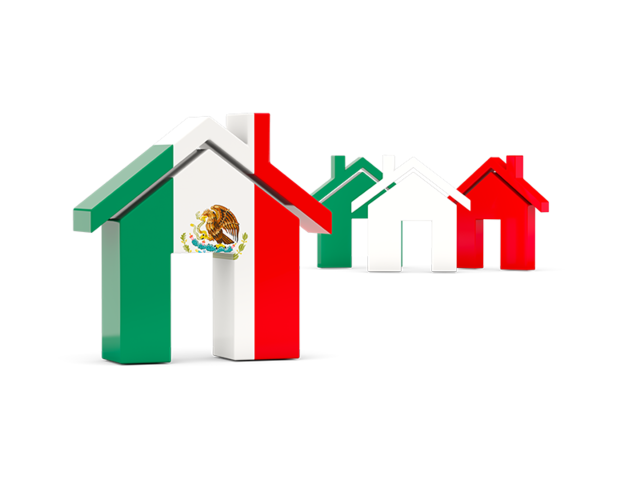 Три домика с флагом. Скачать флаг. Мексика