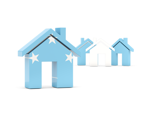Three houses with flag. Download flag icon of Micronesia at PNG format
