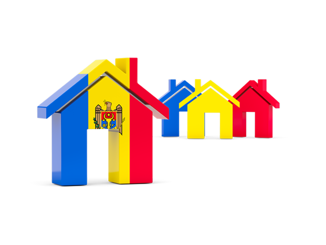 Three houses with flag. Download flag icon of Moldova at PNG format