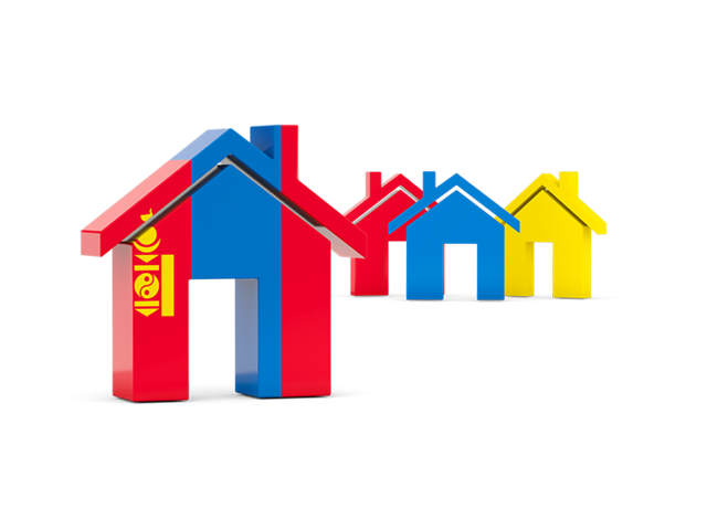 Three houses with flag. Download flag icon of Mongolia at PNG format