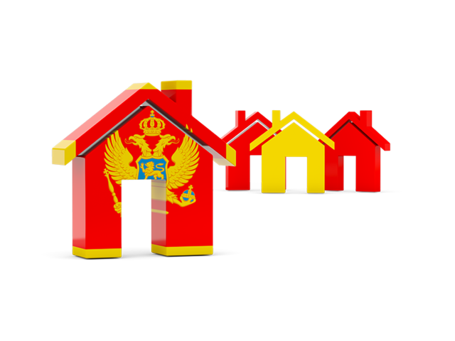 Three houses with flag. Download flag icon of Montenegro at PNG format