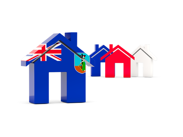 Three houses with flag. Download flag icon of Montserrat at PNG format