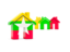 Myanmar. Three houses with flag. Download icon.