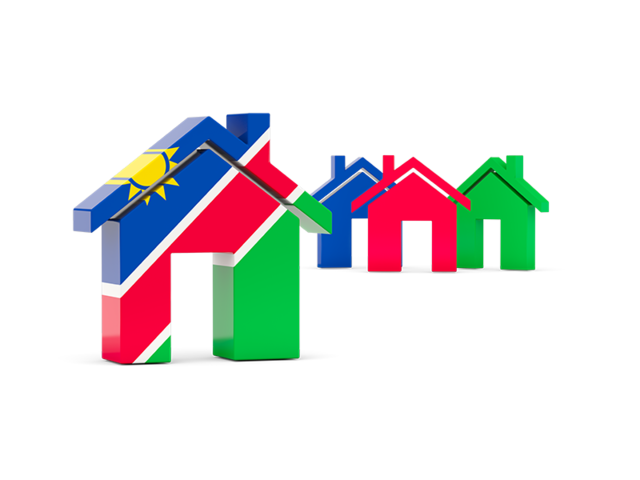 Three houses with flag. Download flag icon of Namibia at PNG format