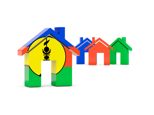 Three houses with flag. Download flag icon of New Caledonia at PNG format