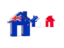 New Zealand. Three houses with flag. Download icon.