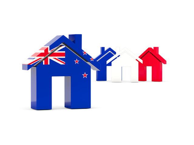 Three houses with flag. Download flag icon of New Zealand at PNG format
