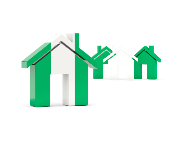 Three houses with flag. Download flag icon of Nigeria at PNG format