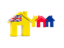 Niue. Three houses with flag. Download icon.