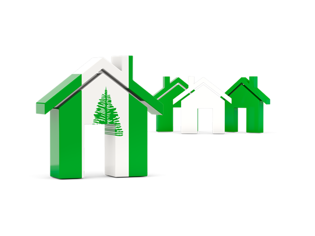 Three houses with flag. Download flag icon of Norfolk Island at PNG format