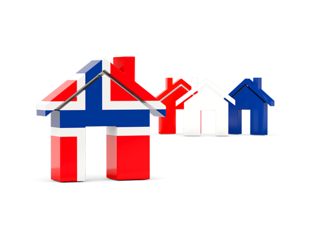 Three houses with flag. Download flag icon of Norway at PNG format