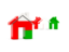 Oman. Three houses with flag. Download icon.