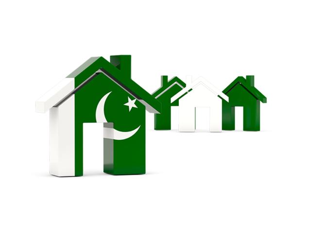 Three houses with flag. Download flag icon of Pakistan at PNG format